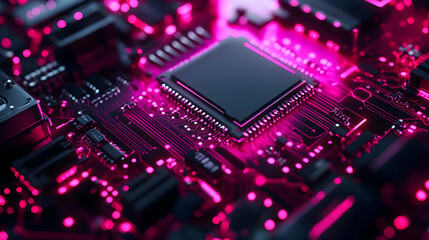 Pink Neon Circuit Board with Processor.