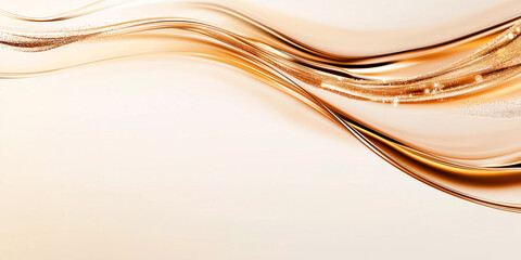 Abstract flowing brown and golden lines on a light background. Banner with copy space