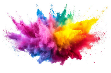Vibrant Explosion of Color Powder in a Burst of Rainbow Hues, Dynamic Holi Paint Celebration, Isolated on a Transparent Background