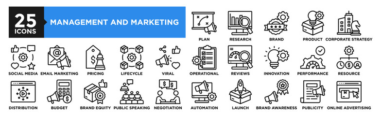 Management and Marketing icon collection set. Containing design strategy, business, analysis, marketing, management