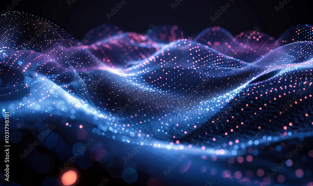 Poster futuristic high-tech particle network visualizing big data, 3d render of abstract information flow a