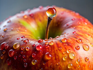 red apple with drops of water