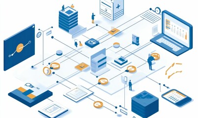 Fototapeta premium Isometric network of data and technology.