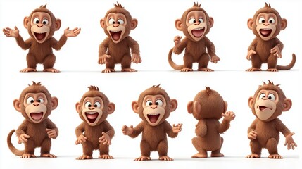 Fototapeta premium Ten cartoon monkeys with joyful and playful expressions