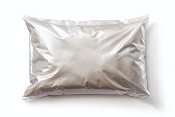 Obraz premium Vintage Style Clear Plastic Pillow Bag Mockup Isolated on White Background for Product Showcase