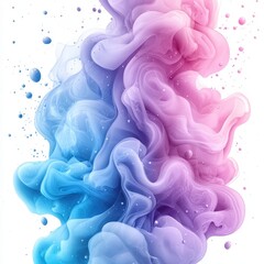 Abstract Swirling Blue and Pink Ink  Ethereal Smoke  Isolated on White