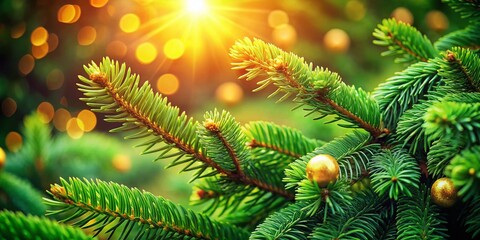 Vintage Style Close-Up of Spruce Branches with Natural Green Background for Christmas Tree Decor and Holiday Themes