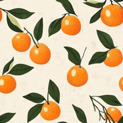Obraz premium Vintage Clementine pattern on vintage beige fabric background, seamless repeating pattern, textile print style, minimal, citrus fruit design, vibrant decor, textiles 