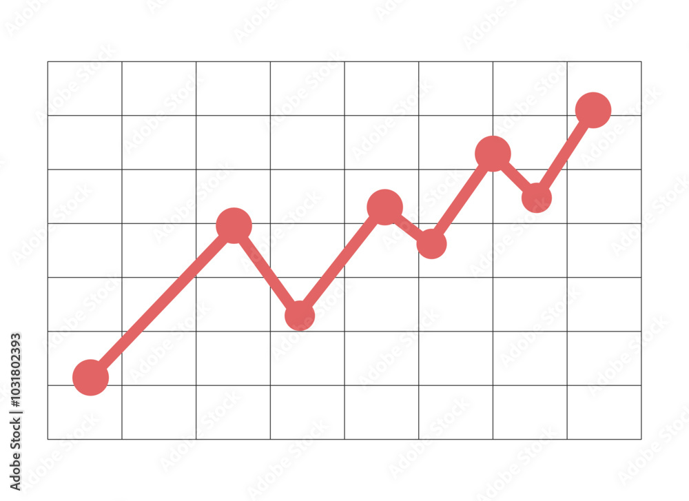 Poster rising up data points line chart against grid pattern black and white 2d line object. increase profi