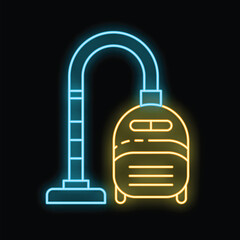Glowing neon line vacuum cleaner icon isolated on black background vector illustration