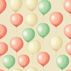 Vintage Coral and Mint Balloon pattern on vintage beige fabric background, seamless repeating pattern, textile print style, minimal, fresh balloon design, summer decor, textiles