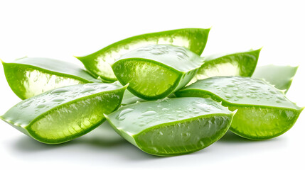 Obraz premium Fresh Aloe Vera Leaves on White Background.