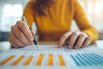 Presenter summarizing project insights, engaging audience with graphs, emphasizing key findings and data-driven decisions in a professional setting
