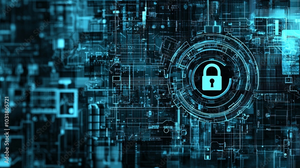 Poster a conceptual image of 'privacy by design,' showing an intricate blueprint of a digital system built 