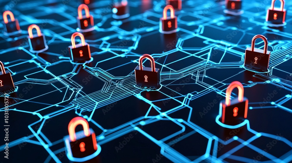 Poster a conceptual image of 'privacy by design,' showing an intricate blueprint of a digital system built 