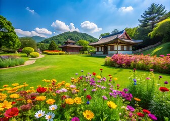 Vintage Style Photography of a Serene Lawn Garden at National Icheon National Guard on a Fine Day