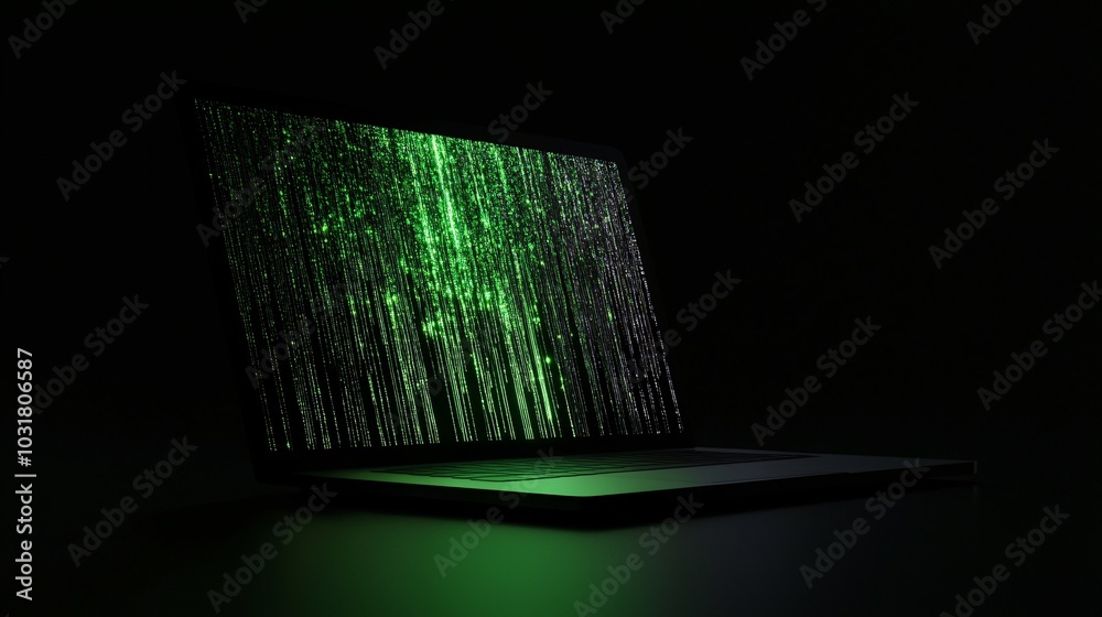 Poster a conceptual image of 'privacy mode' on a computer, showing a darkened screen with only minimal, sec