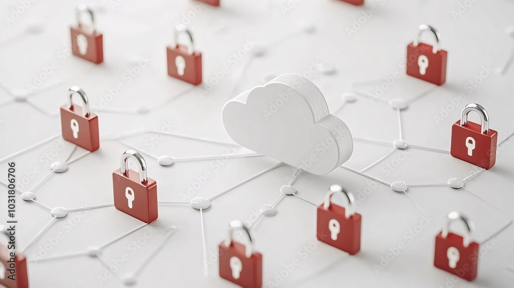 Poster a secure cloud icon surrounded by floating personal data points, each wrapped in a protective layer 