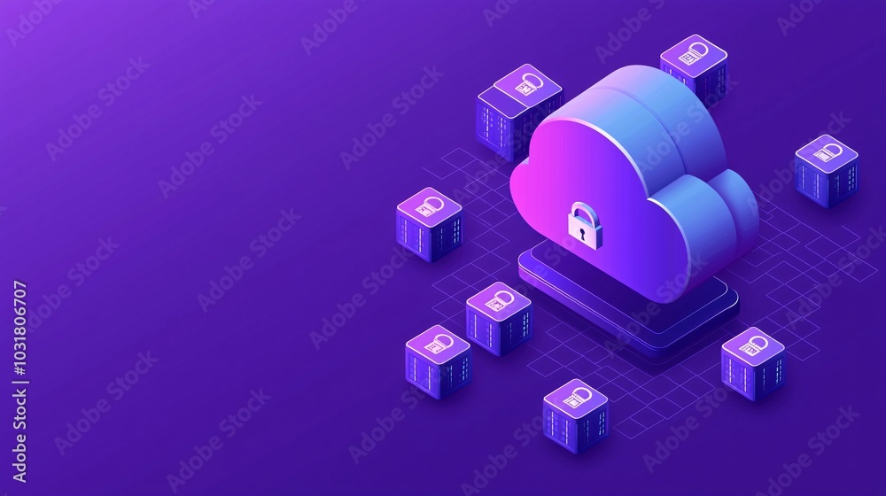 Poster a secure cloud icon surrounded by floating personal data points, each wrapped in a protective layer 