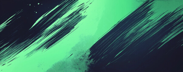 A dynamic abstract black and green background with brush strokes. AI generation.