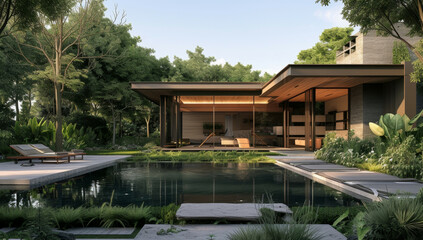 Beautiful Luxury Home with Swimming Pool at Sunset