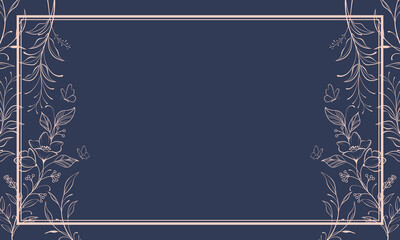 Decorative frame with botanical pattern of leaves and branches, vector illustration.