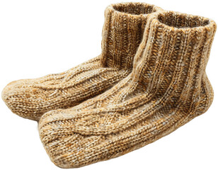 Fototapeta premium Handcrafted Woolen Knit Socks Isolated on White Background - Cozy Winter Apparel