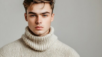 Fototapeta premium Portrait of a handsome young man in a warm sweater