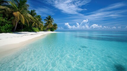 Fototapeta premium Tropical Paradise with Clear Water and Palm Trees