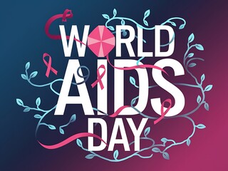 World AIDS Day Graphic with Pink Ribbons and Vines