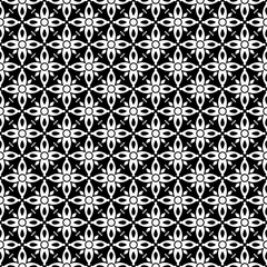 Fototapeta premium Tile Flower Motif Pattern Vector Black and White Color. Talavera Pattern