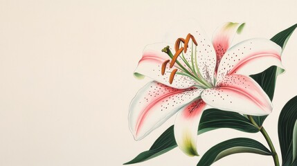 Beautiful pink and white lily flower on light background.