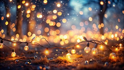 Naklejka premium Warm Glowing Fairy Lights in Bokeh Effect for Magical Ambiance