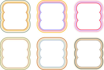 Geometric groovy frames with wavy colorful lines. Vector border line for design cards, banners, invitations
