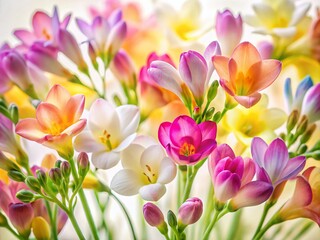 Fototapeta premium Watercolor Freesia Flowers Pattern - Tilt-Shift Photography for Floral Design