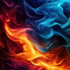 Obraz premium Vibrant abstract smoke swirls in shades of blue, orange, and red, creating a mesmerizing visual effect.