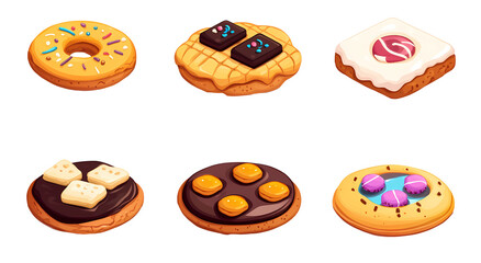 Assorted Cookies Illustration – Cartoon Style with Bites
