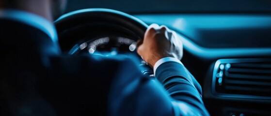 Naklejka premium Businessman Driving a Luxury Car at Night