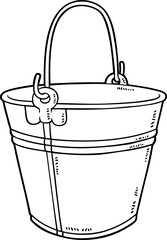 Vector Cartoon Vintage Metal Bucket Line Art