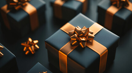 Black Friday Theme with Gift Boxes on Dark Background for Holiday Promotions