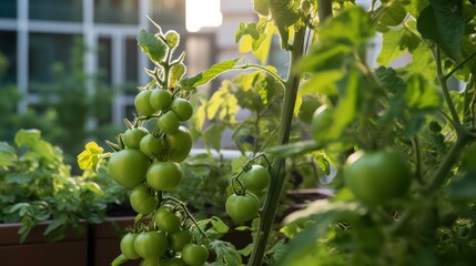 Green Tomatoes Growing on a Vine