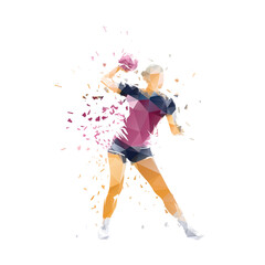 Handball women, female low poly handball player, isolated geometric vector illustration