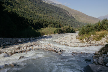 BEAUTIFUL MOUNTAIN RIVER IN SUMMER