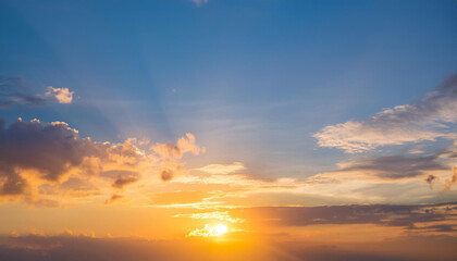 Fototapeta premium Sun Setting Over Clouds in Sky and Copy Space