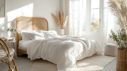 Elegant and Cozy Modern Bedroom Interior Design with Stylish Decor, mockup, poster and Background