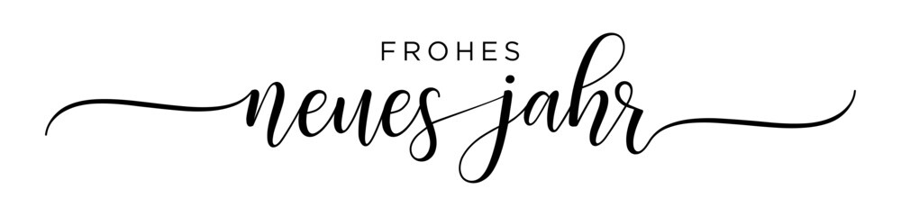 Frohes Neues Jahr – Happy New Year German language, Calligraphy brush text banner with transparent background
