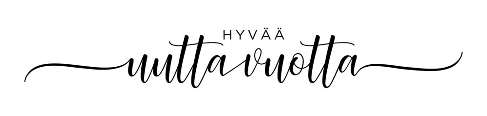 Hyvää Uutta Vuotta – Happy New Year Finnish language, Calligraphy brush text banner with transparent background