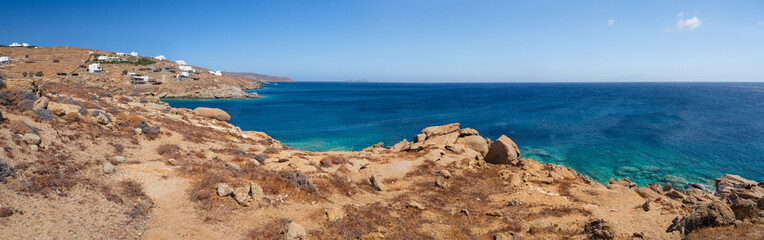 Panoramic view of the Aegean Sea from the island of Mykonos in Greece