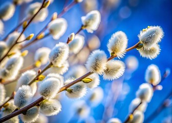 White Fluffy Willow Buds in Early Spring - Nature's Awakening