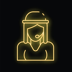 Neon sign of a woman wearing a headset working as a customer service agent